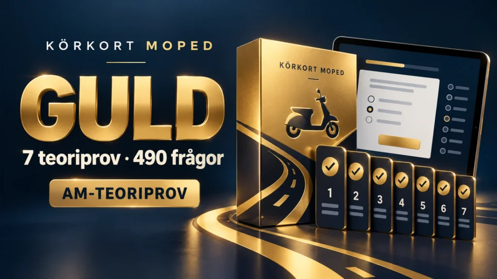 Guld – digitalt provpaket med 7 AM-teoriprov och 490 frågor.