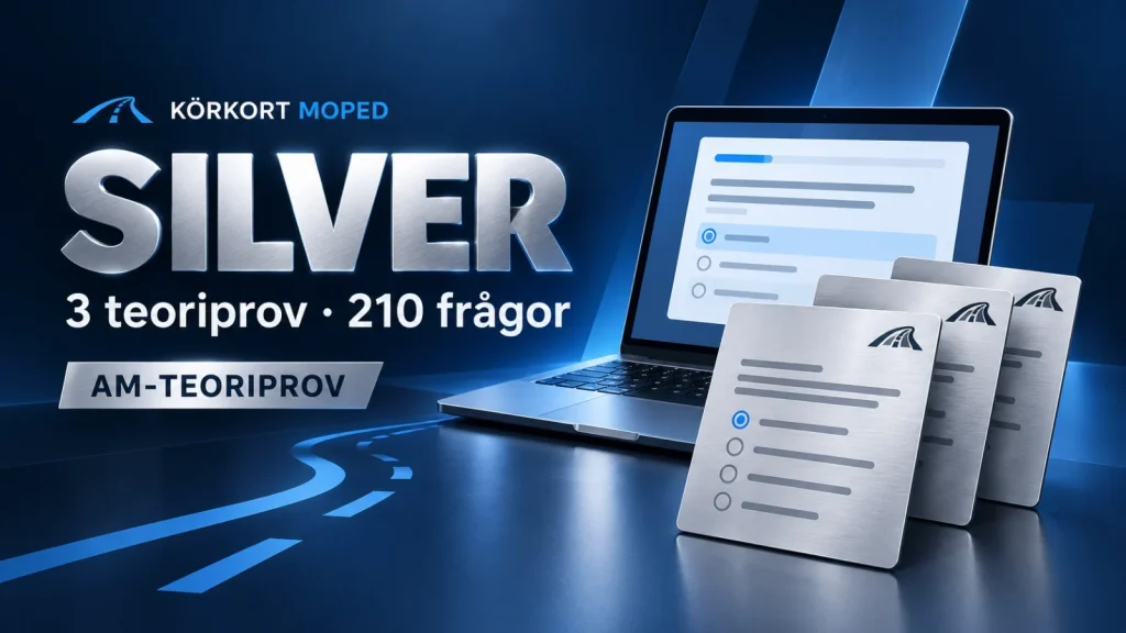 Silver – digitalt provpaket med 3 AM-teoriprov och 210 frågor.